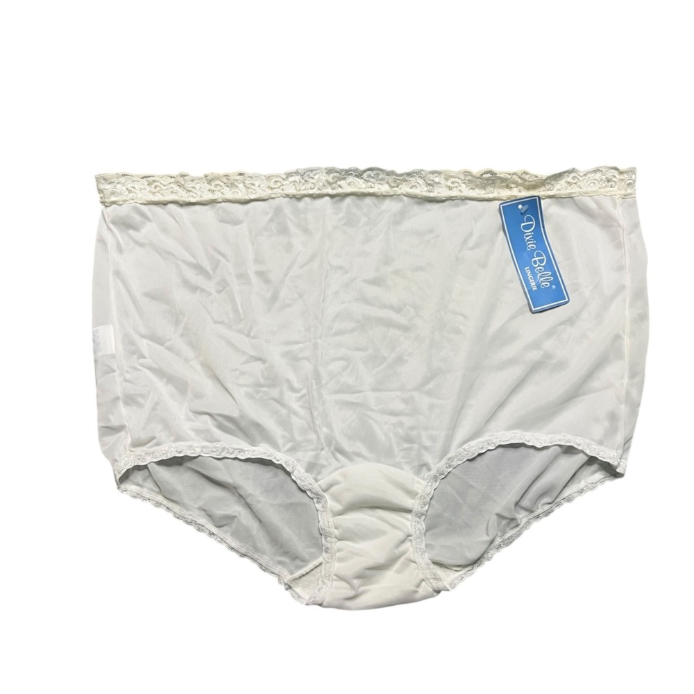 Dixie Belle Nylon Brief Sz 10‎ Panties White Lace Trim Granny 1252 New USA Sissy